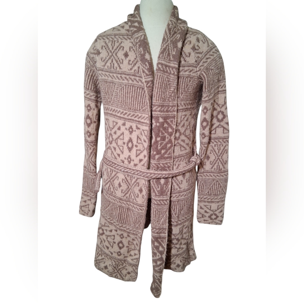 William Rast Southwestern Geometric Shawl Collar Belted Cardigan Mauve Small
